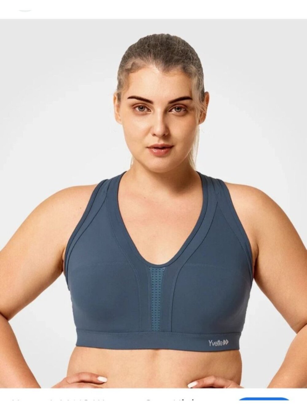 Yvette XL Gray Sports Bra High Support Criss Cross Back